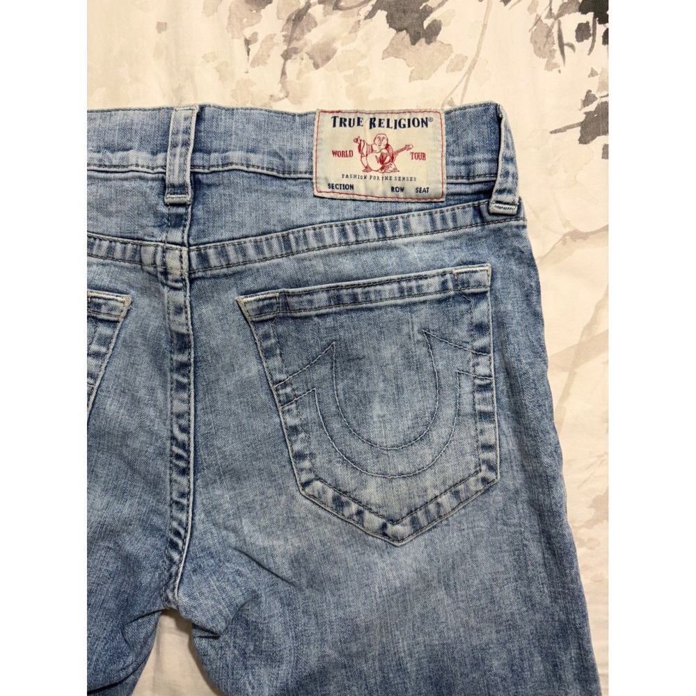 True Religion Ricky Relaxed Straight Jeans Light Wash Acid Denim Mens 33x26
